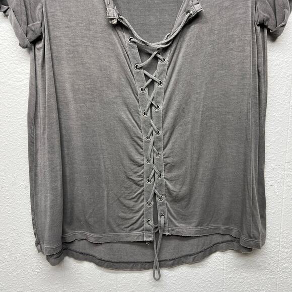 American Eagle Top Womens Medium Lace Up Stonewash Relaxed Soft Minimalist Boho - Picture 4 of 11